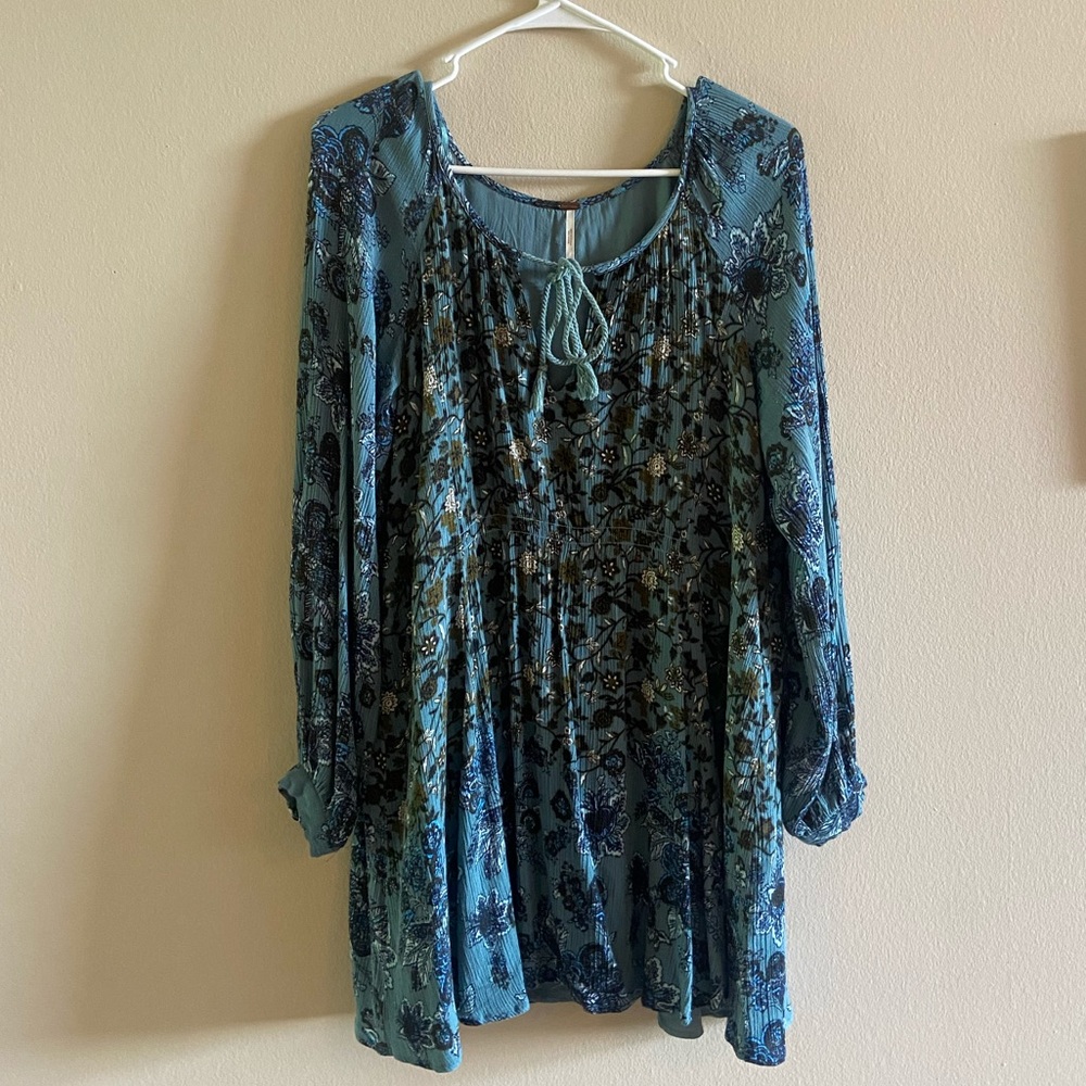 Free People Blue Floral Long Sleeve Tunic/Dress